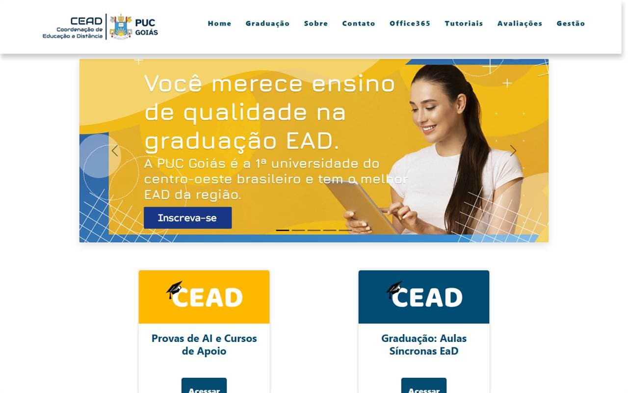 Página inicial do site da CEAD PUC Goiás